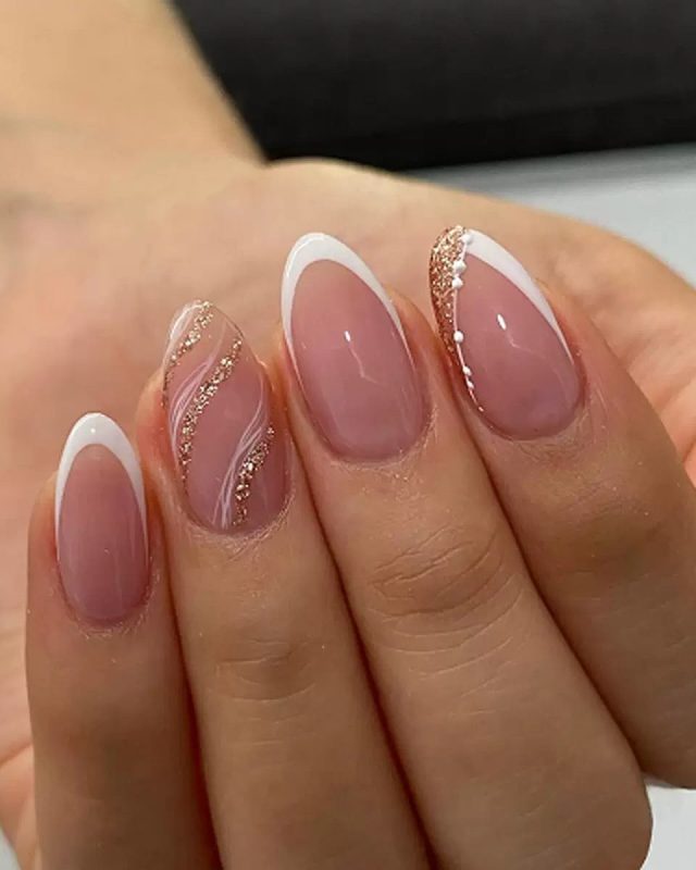 Nails-375-42- Glitter French nails- Free 24 -pc Sticker Sheet included-n